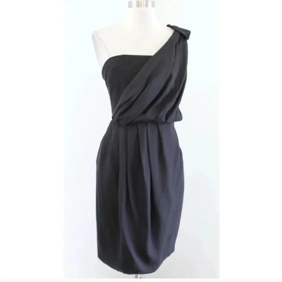 NEW Black Halo Black Mini Dress Jane One Shoulder Dress Silk Size 2 - Picture 2 of 8